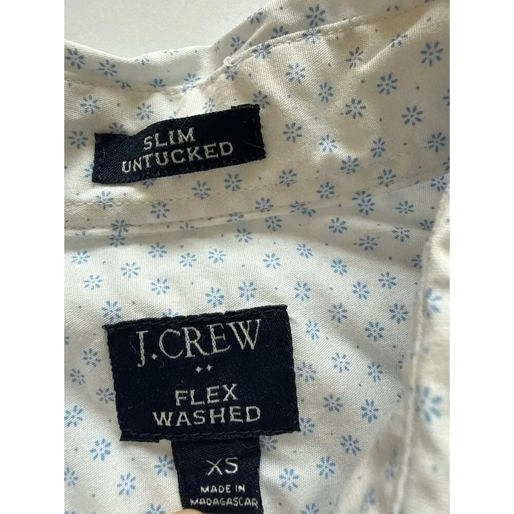J.Crew Slim Untucked Shirt Mens XS White Blue Floral Flex Washed